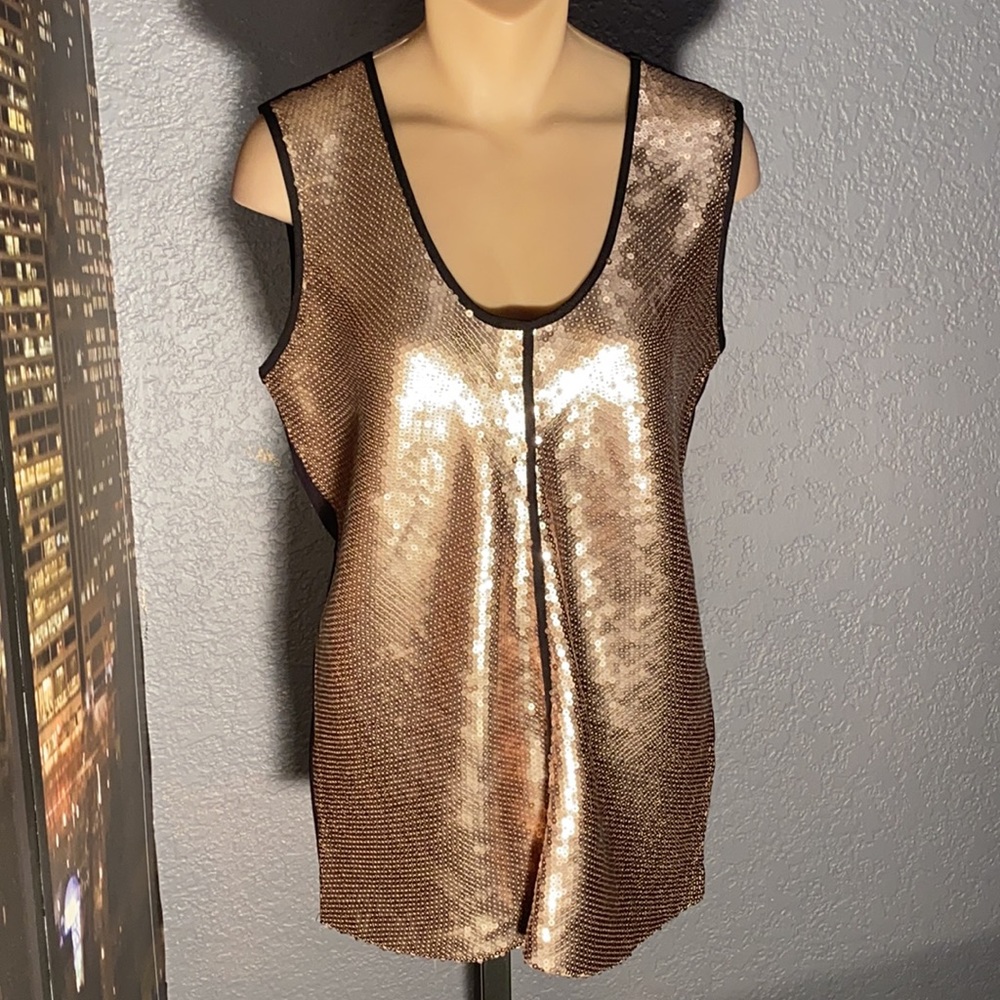 CALVIN KLEIN - NWT - sequin gold tank w black spandex back - L - Picture 2 of 16